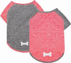 KYEESE 2 Pack Dog Shirts Quick Dry Raglan Sleeve Soft Stretchy Dog T-Shirts with Reflective Label Pet Clothes for Small Dogs Sun Protection Pet Apparel, Coral Red Grey, L
