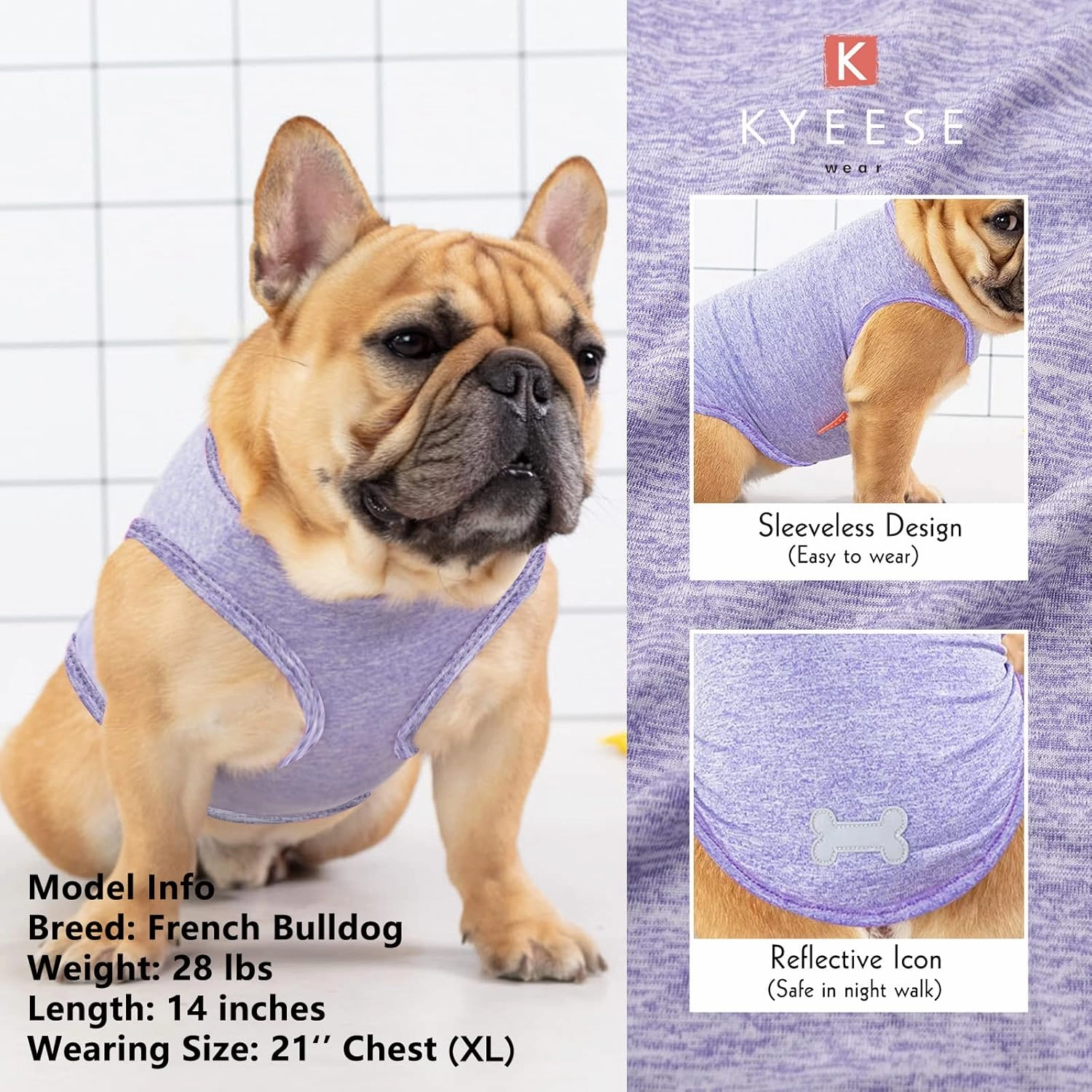 KYEESE 2 Pack Dog Shirts Quick Dry Soft Stretchy Sun Protection Dog T-Shirts with Reflective Label Tank Top Sleeveless Vest Pet Clothes for Small Medium Pet, Large, Purple Pink