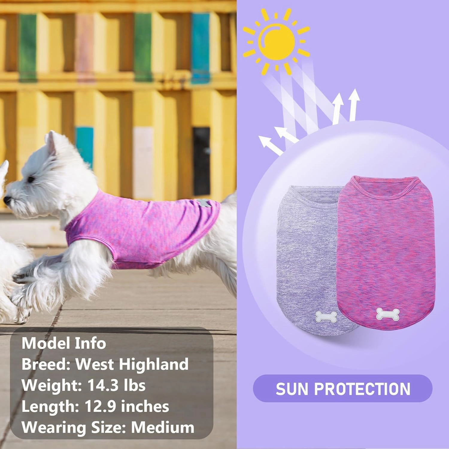 KYEESE 2 Pack Dog Shirts Quick Dry Soft Stretchy Sun Protection Dog T-Shirts with Reflective Label Tank Top Sleeveless Vest Pet Clothes for Small Medium Pet, Large, Purple Pink