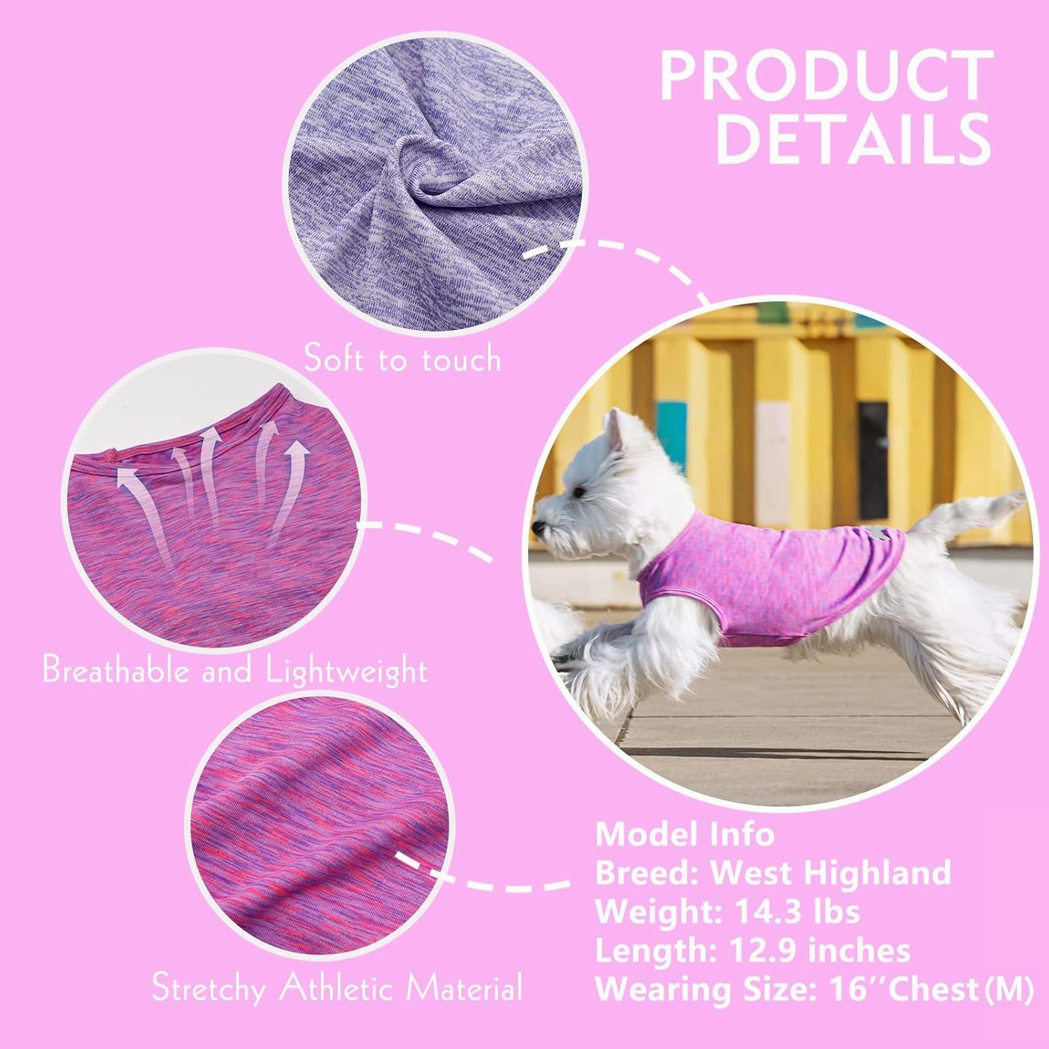 KYEESE 2 Pack Dog Shirts Quick Dry Soft Stretchy Sun Protection Dog T-Shirts with Reflective Label Tank Top Sleeveless Vest Pet Clothes for Small Medium Pet, Large, Purple Pink
