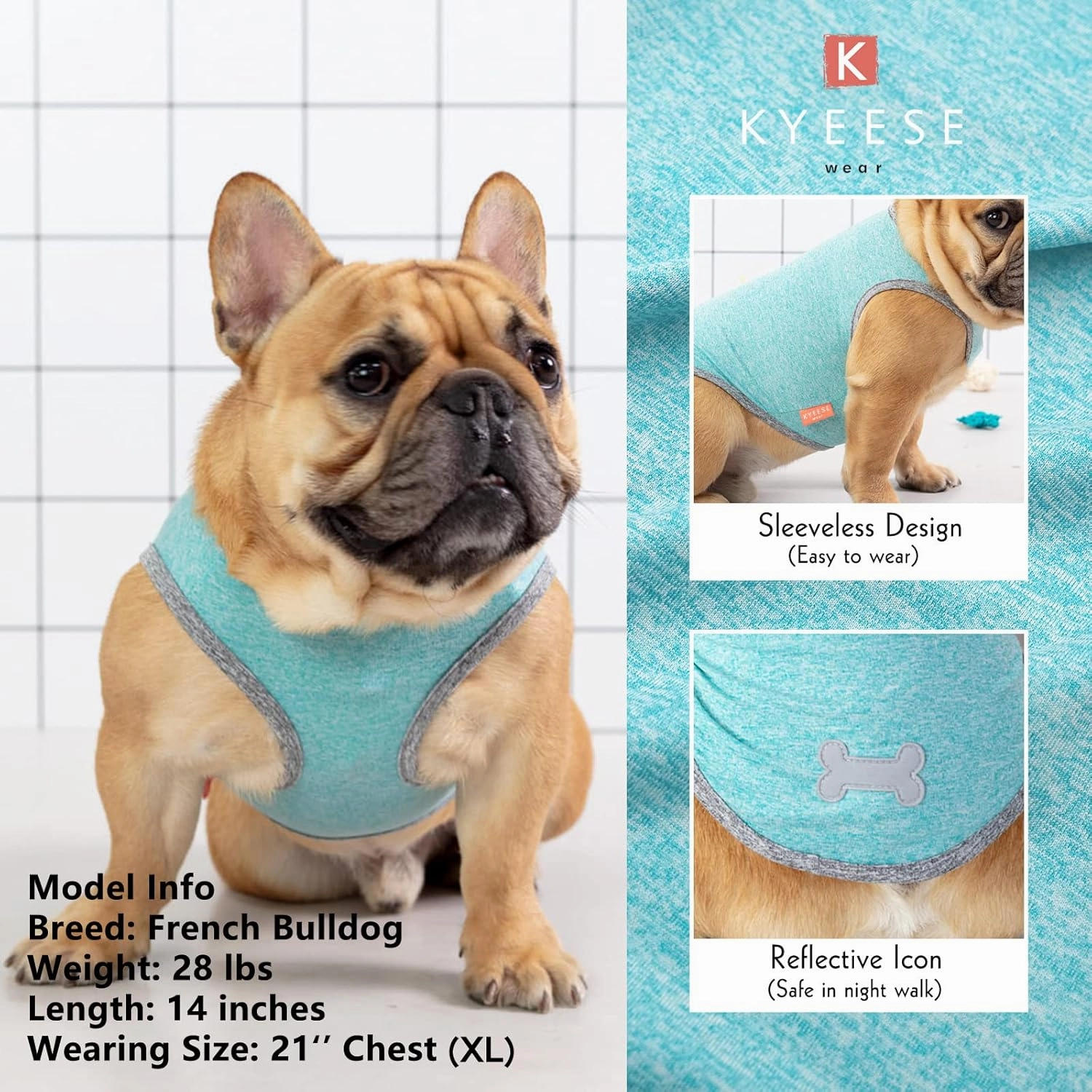 KYEESE 2 Pack Sun Protection Dog Shirts Quick Dry Soft Stretchy Dog T-Shirts with Reflective Label Tank Top Sleeveless Vest Pet Clothes for Small Medium Pet, Large, Grey Blue