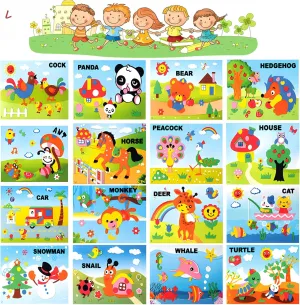 #L CGQ Style 16pcs 3D EVA Foam Sticker Puzzle – Parent-Child DIY Cartoon Animal Educational Toys (11.5"x8.2" Large) – Boost Kids' Spatial Skills & Family Fun!