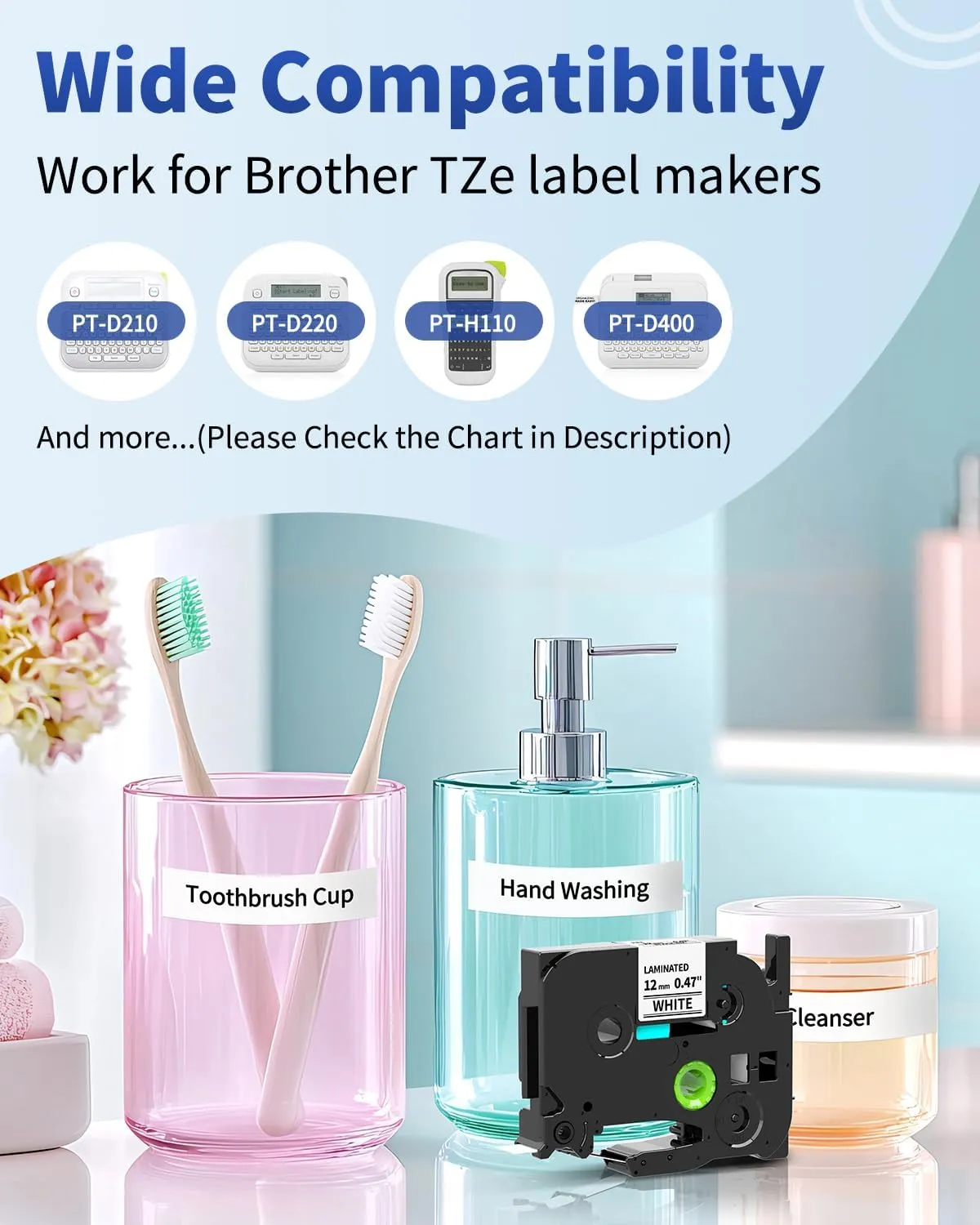 Label Maker Tape Refill Compatible with Brother P-Touch Label Tape TZ TZe Tape 12mm 0.47 Laminated White 1/2" Black on White TZe-231 TZE231 for PT-D210 D220 H110 D410 P710BT H111 1070 1880, 6-Pack