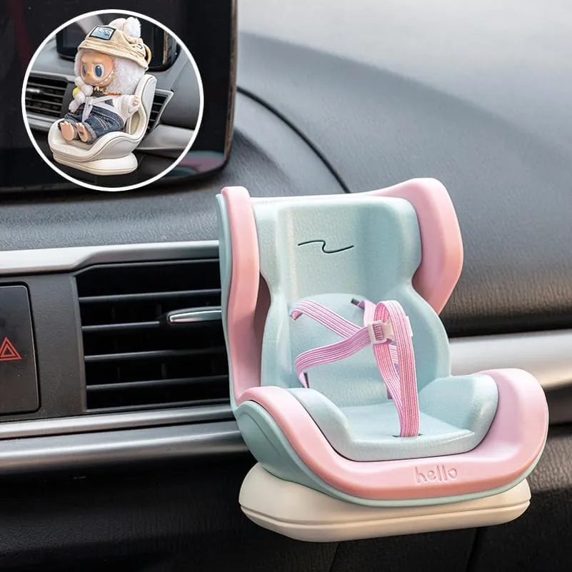 Labubu Compatible Car Safety Seat Model – OB11 Doll Display Stand for Vehicle or Desktop Decoration, Collectible Toy Accessories (Yellow)