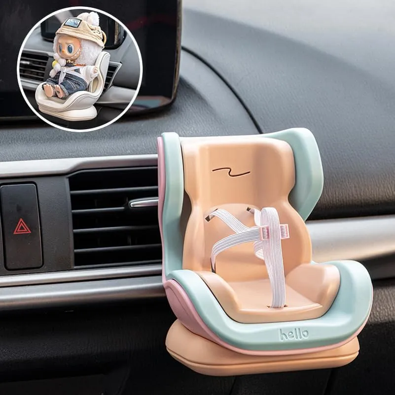 Labubu Compatible Car Safety Seat Model – OB11 Doll Display Stand for Vehicle or Desktop Decoration, Collectible Toy Accessories (Yellow)