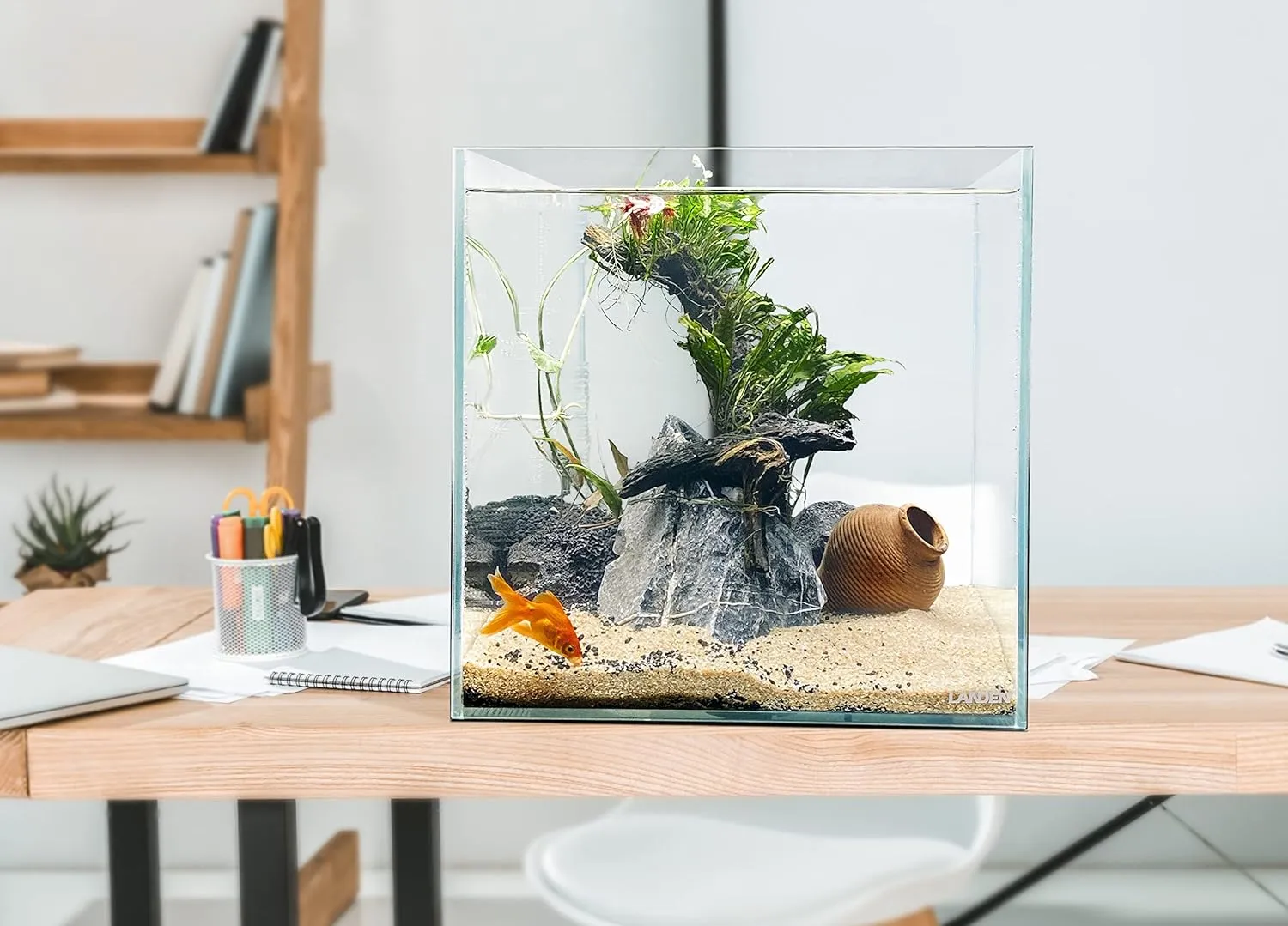 LANDEN 36C 11.5 Gallon Cube Rimless Low Iron Aquarium Tank,W14.2×D14.2×H14.2 in(36x36x36cm) 5mm Thickness with Nano Foam Leveling Mat Included