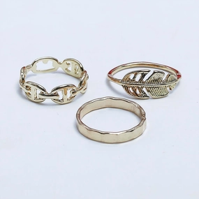 Leaf Earing Set Of Rings 3 Pcs (50107)  - Fluffy