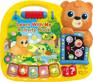 Learn with Me Activity Book – Interactive Educational Toy with 13 Colorful Pages, Light-Up Animal Buttons, Music & Questions – Early Learning for Toddlers 12  Months with Batteries Included