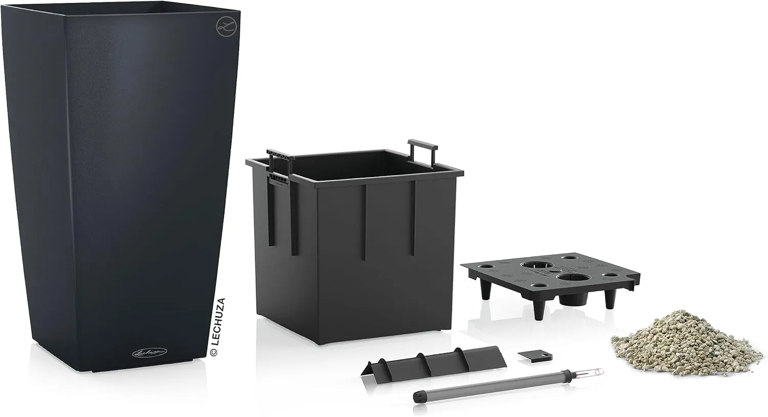Lechuza 13138 Cubico Color 30 Self-Watering Planter for Indoor and Outdoor Use, 12" x 12" x 22", Slate