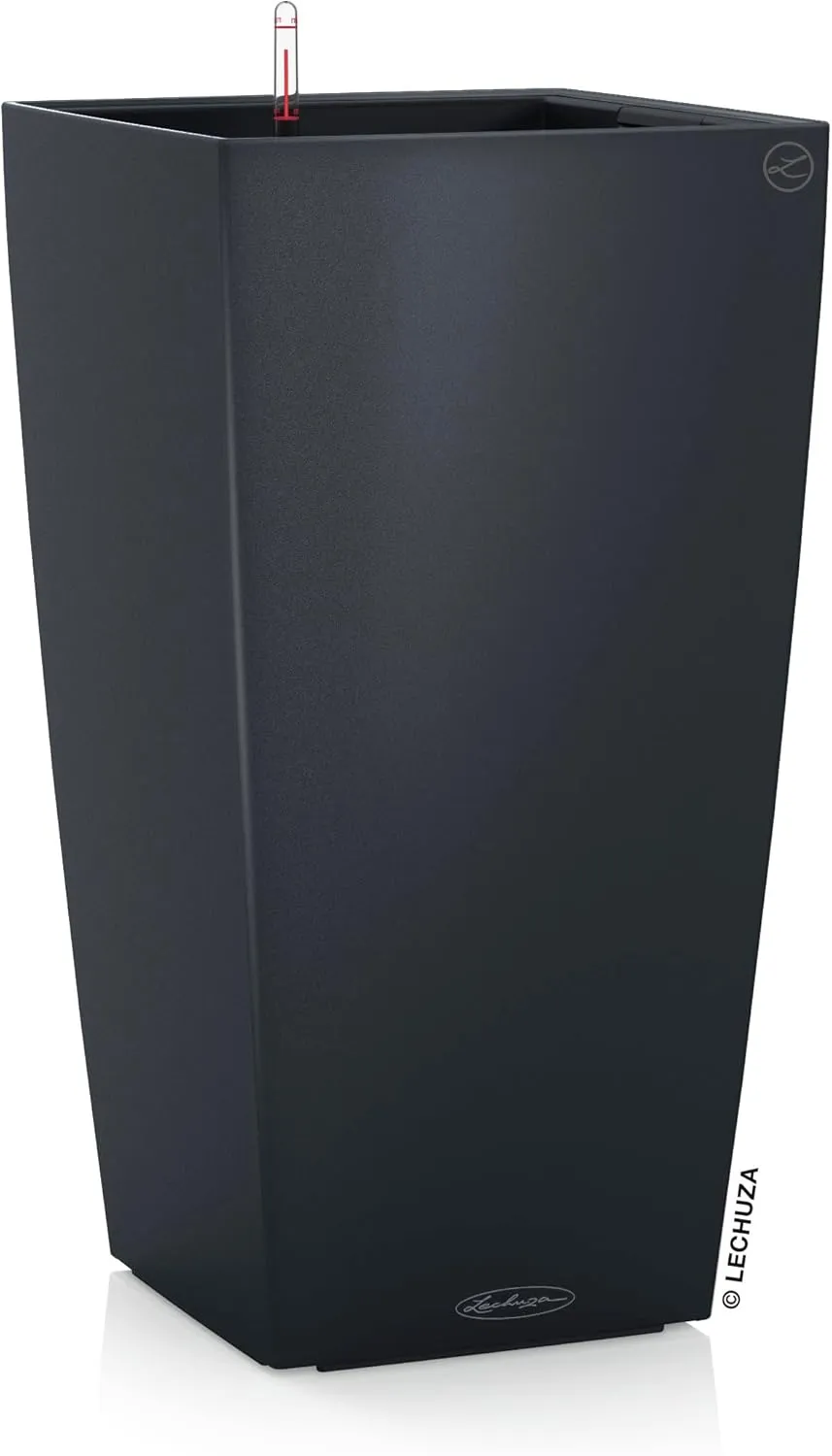 Lechuza 13138 Cubico Color 30 Self-Watering Planter for Indoor and Outdoor Use, 12" x 12" x 22", Slate