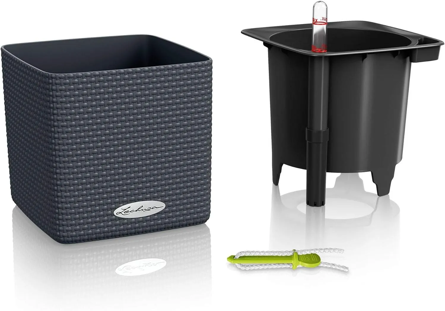 Lechuza 13384 Cube Color 14 Self-Watering Planter for Indoor and Outdoor Use, 6" x 6" x5", Slate