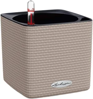 Lechuza 13488 Cube Color 16 Self-Watering Planter for Indoor and Outdoor Use, 7" x 7" x 6", Sand Brown