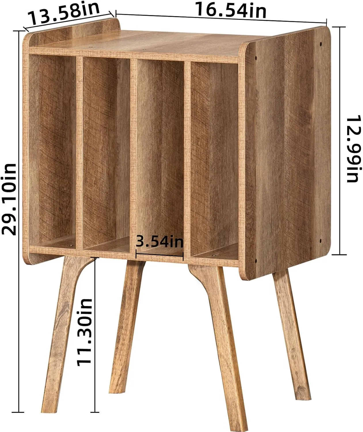 LELELINKY Record Player Stand,Vinyl Record Storage Table with 4 Cabinet Up to 100 Albums,Mid-Century Modern Turntable Stand with Wood Legs,Oak Grey Vinyl Holder Display Shelf for Bedroom Living Room