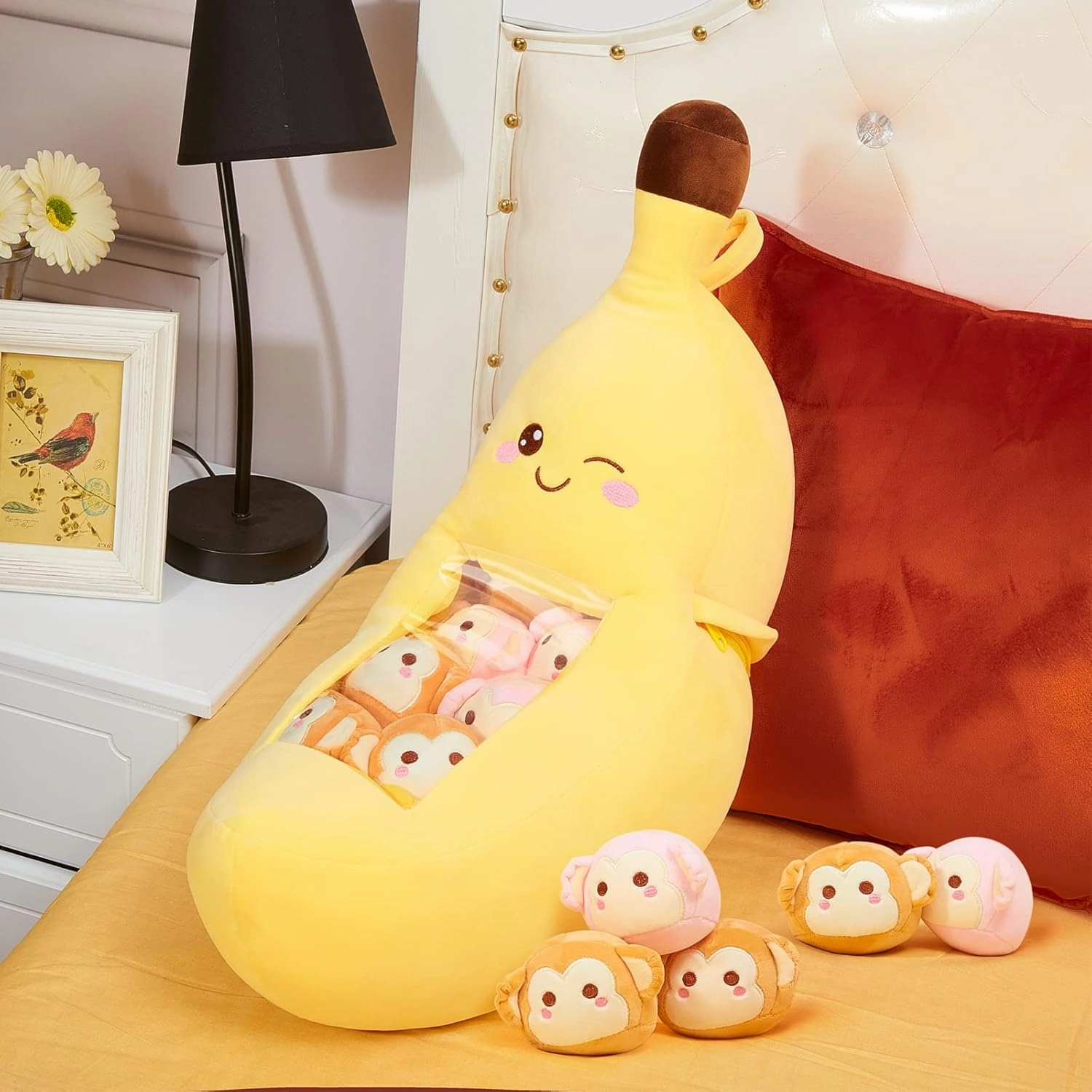 Lewtemi Cute Banana Pillow Kawaii Stuffed Animal Removable Emotional Plushes Support Cat Dinosaur Plush Toys Positive Gift for Home Room Decor(Banana)