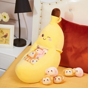 Lewtemi Cute Banana Pillow Kawaii Stuffed Animal Removable Emotional Plushes Support Cat Dinosaur Plush Toys Positive Gift for Home Room Decor(Banana)