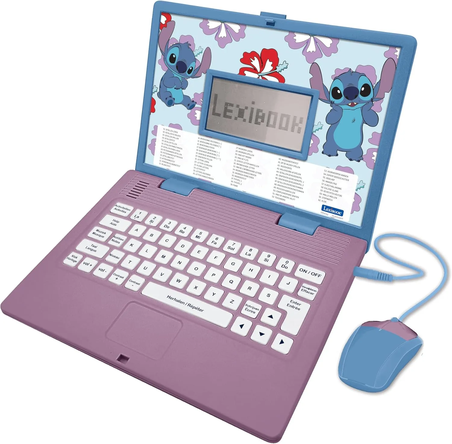 Lexibook, Disney Stitch Educational Computer Bilingual French/Dutch Children's Toy with 124 Activities for Learning, Fun and Piano, Blue, JC598Di10