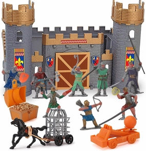Liberty Imports Medieval Castle Kingdom Knights Action Figure Toy Army Playset with Castle, Figurines, Catapult, and Acessories Kids Playset in Storage Bucket