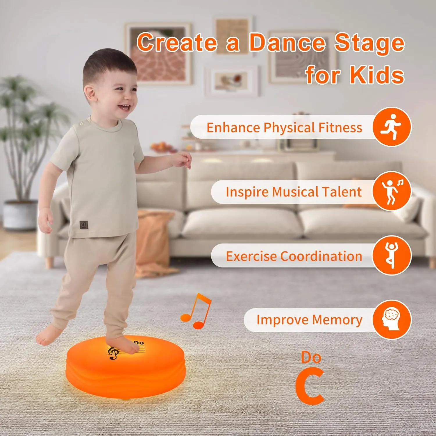 Light Up Musical Floor Games, Touch Sensitive Floor Tiles Kids Toys, Interactive Active Toddler Toys with Piano Sounds, Orange(Do)