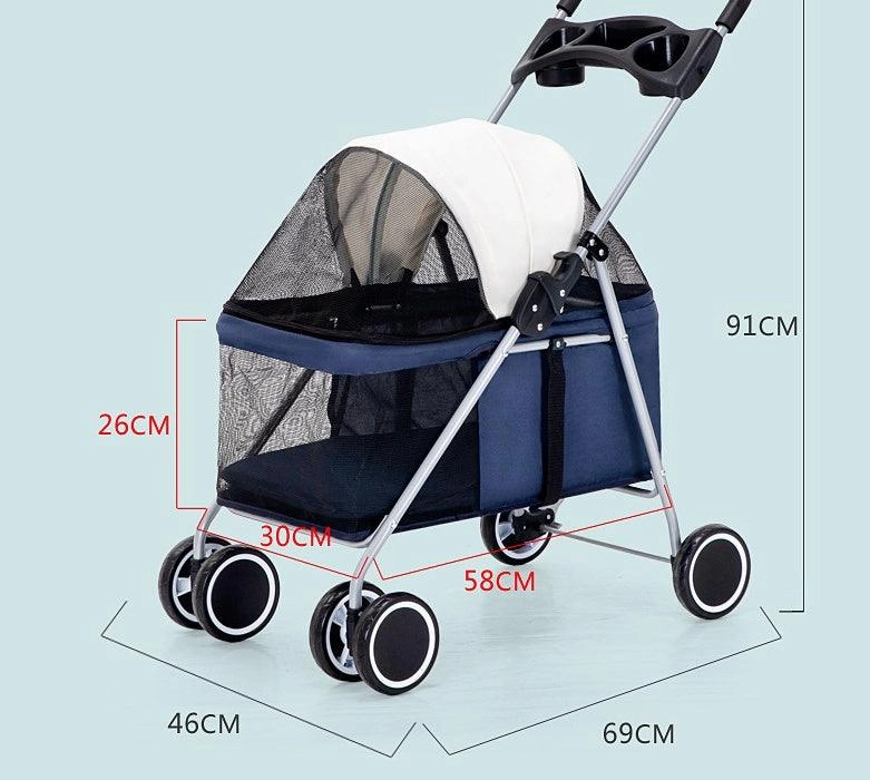 Lightweight Folding Pet Stroller for Cats, Dogs & Rabbits