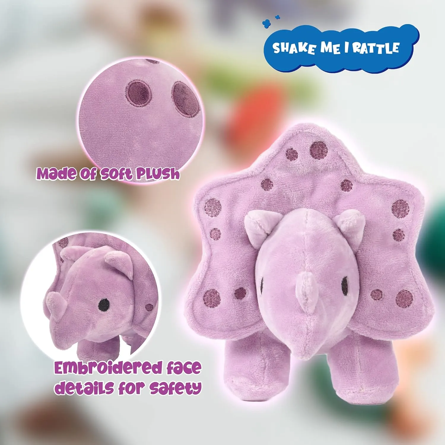 Linzy 11.5" Cory Baby Dino with Rattle, Purple
