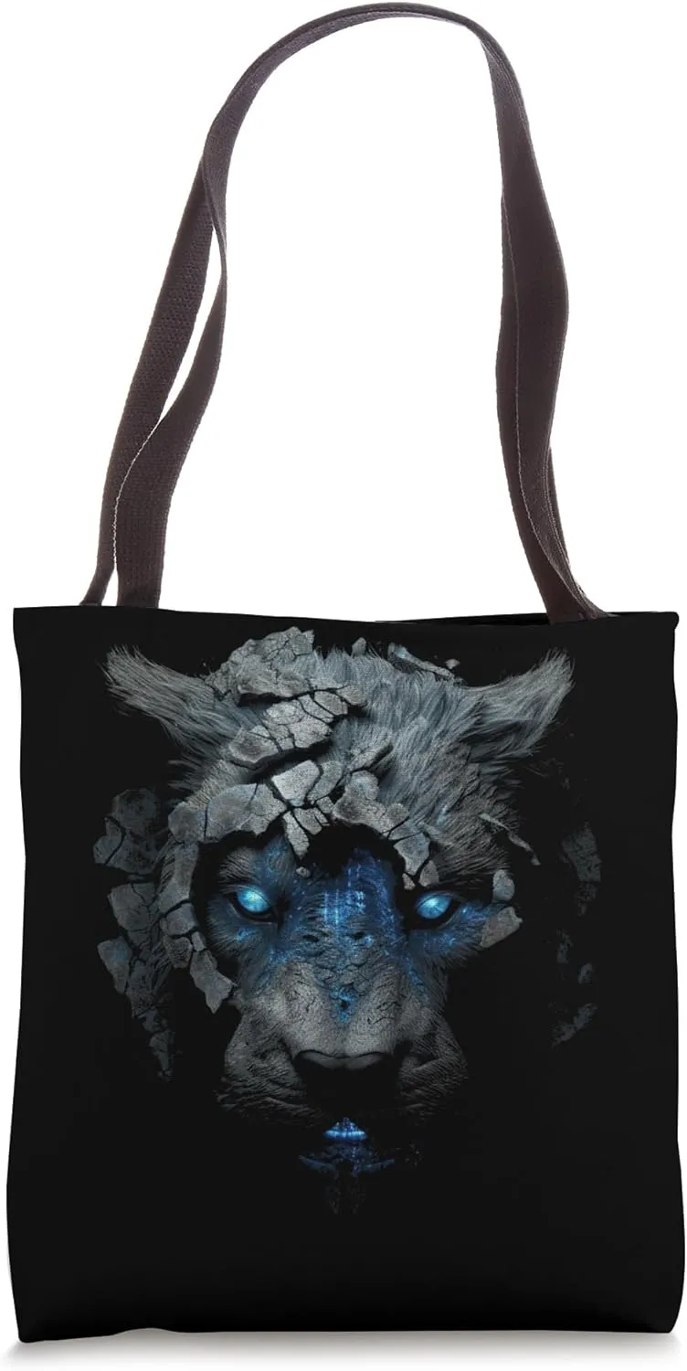 Lion Fantasy Predatory Cat Art - Blue Eyes Robot Animal Tote Bag