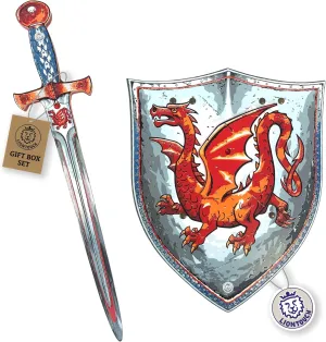 Liontouch - Amber Dragon Foam Sword & Shield for Boys Aged 3-8 Years | Medieval Knight Set for Pretend Play with Red Dragon Theme | Safe Weapons & Battle Accessories for Dress Up & Costumes