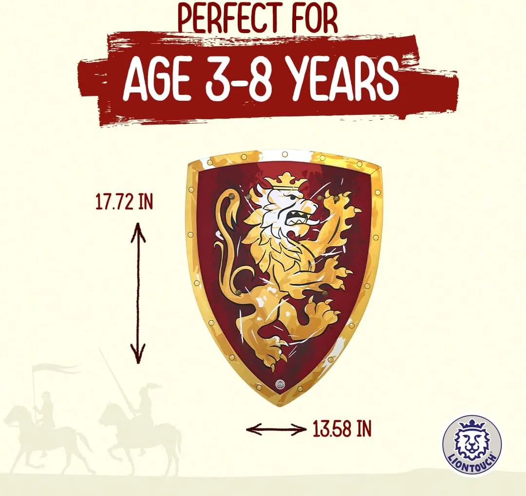 Liontouch - Noble Knight Shield, Red/Large - Age 3-8 | 17.7 x 13.8 in | Medieval Pretend Play Foam Toy for Children with Golden Lion Theme | Safe Battle Accessory for Dress Up & Costumes for Boys