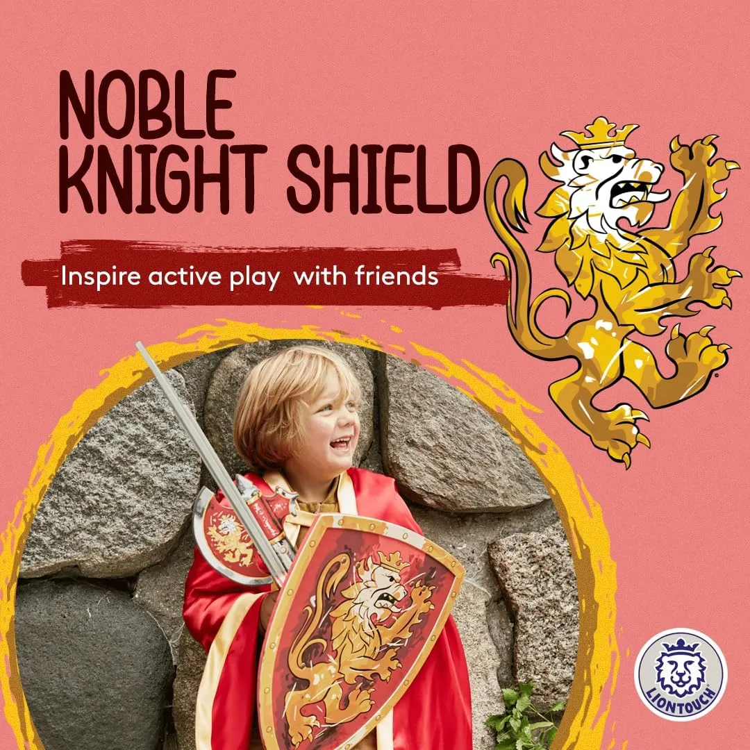Liontouch - Noble Knight Shield, Red/Large - Age 3-8 | 17.7 x 13.8 in | Medieval Pretend Play Foam Toy for Children with Golden Lion Theme | Safe Battle Accessory for Dress Up & Costumes for Boys