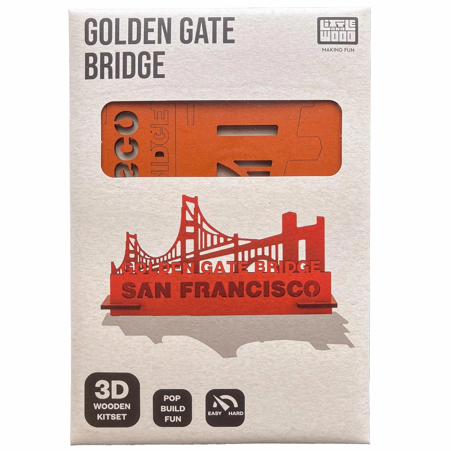 Little & Wood: Woodlet: Medium - Golden Gate Bridge - Orange, 3D Wooden Kit-Set, Landmark Construction Puzzle, Pop Build Fun, Easy Assembly, Ages 6 