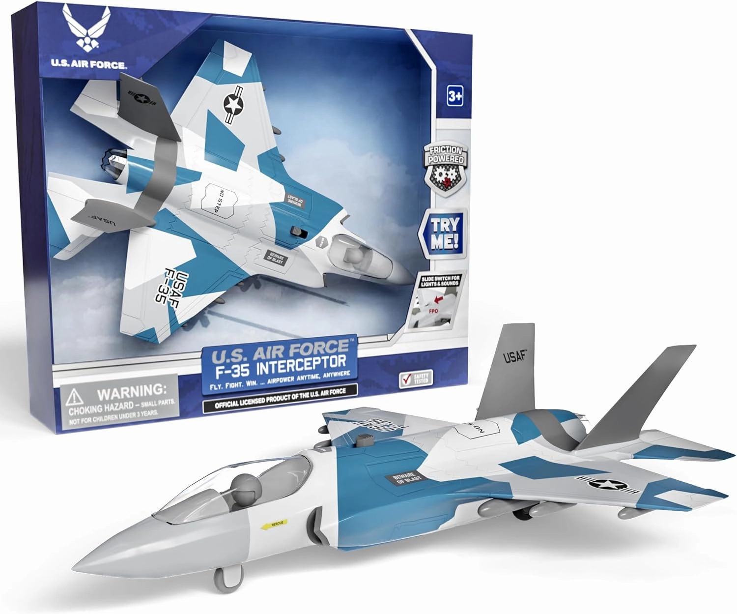 Lollipop F-35 Interceptor Toy - Realistic U.S. Air Force Fighter Jet for Kids and Toddlers - Great Play Experience with Realistic Lights and Sounds