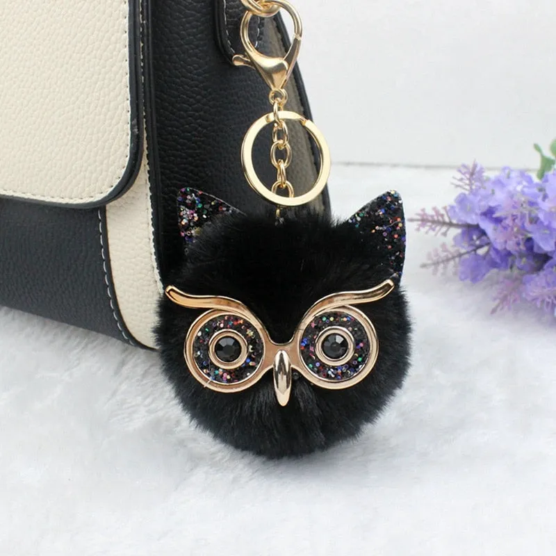 Lovely Sequin Ear Owl Pompom Key-chain/Bag Dangle