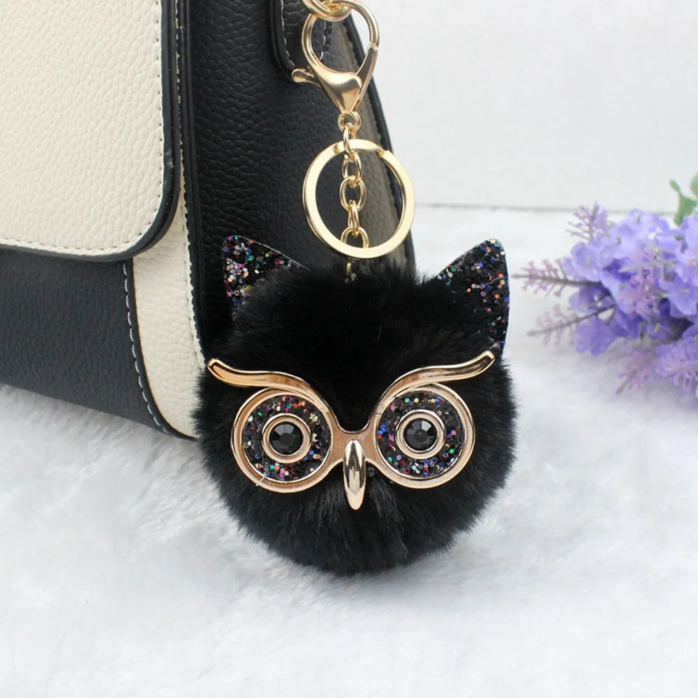 Lovely Sequin Ear Owl Pompom Key-chain/Bag Dangle