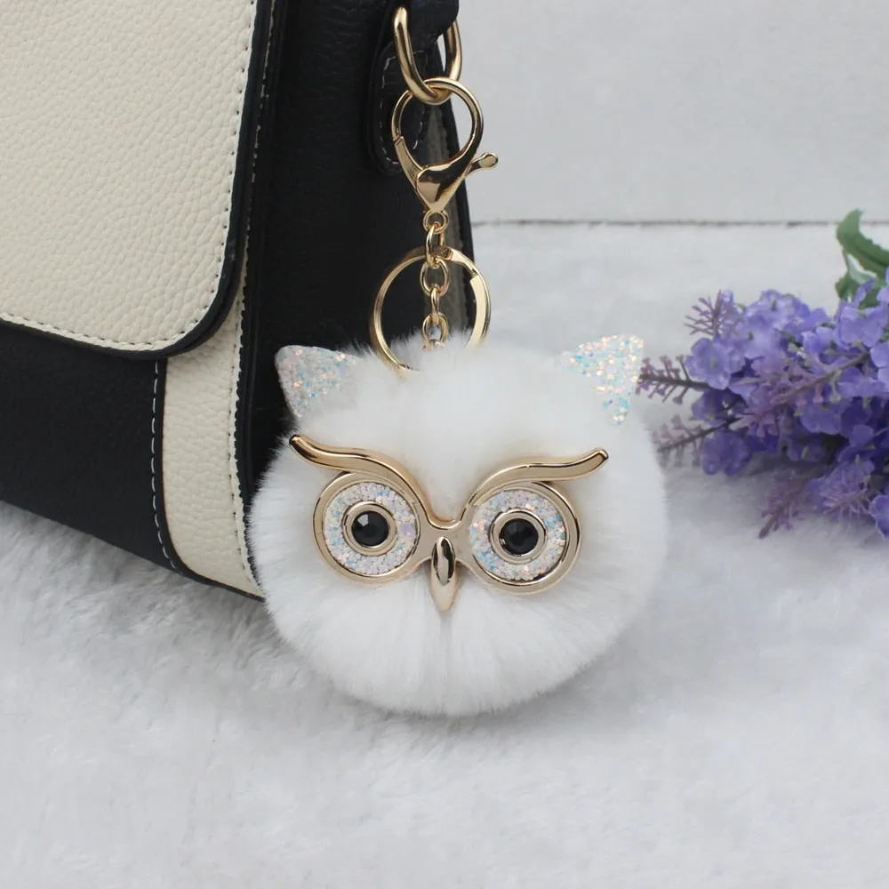 Lovely Sequin Ear Owl Pompom Key-chain/Bag Dangle