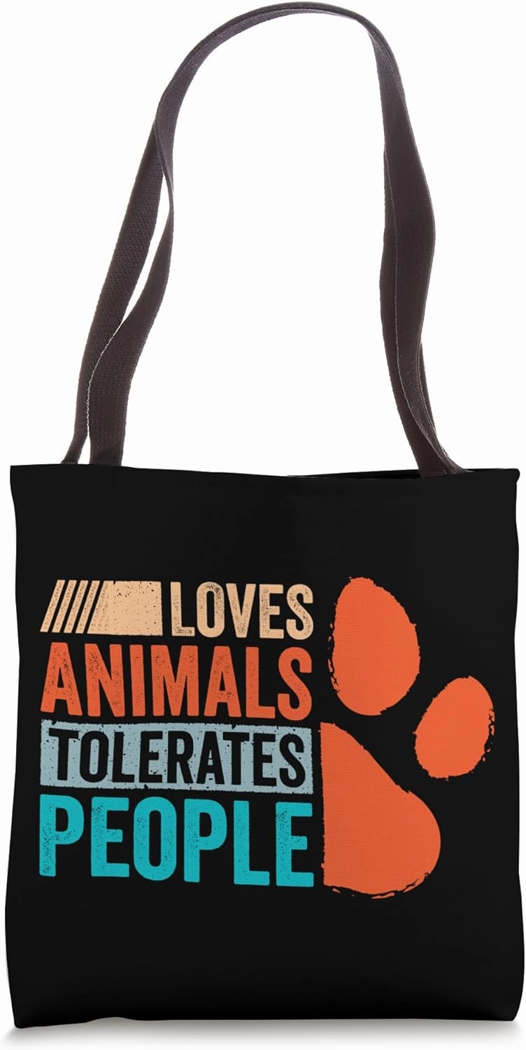 Loves Animals Tolerates People Funny Animal Lover Retro Tote Bag