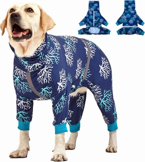 LovinPet Boxer Dogs Onesie Pajamas - UV Protection&Wound Care, Anxiety Relief, Lightweight Stretchy Fabric, Reflective Stripe, Coral Tree Print, Post Surgery Clothes, Pet PJ's/XL