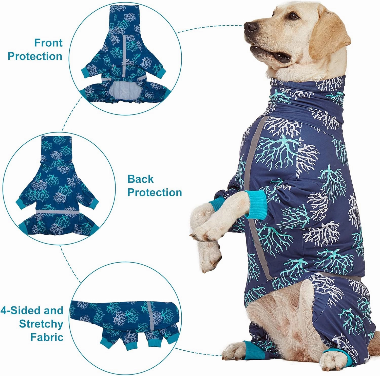 LovinPet Boxer Dogs Onesie Pajamas - UV Protection&Wound Care, Anxiety Relief, Lightweight Stretchy Fabric, Reflective Stripe, Coral Tree Print, Post Surgery Clothes, Pet PJ's/XL
