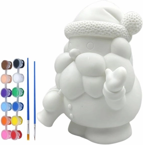 Luxshiny Paint Your Own Figurines Christmas Santa Claus Figurines Paint Craft Kit Unpainted Plaster Keepsake with Pigment for Art Project Xmas Party Decoration