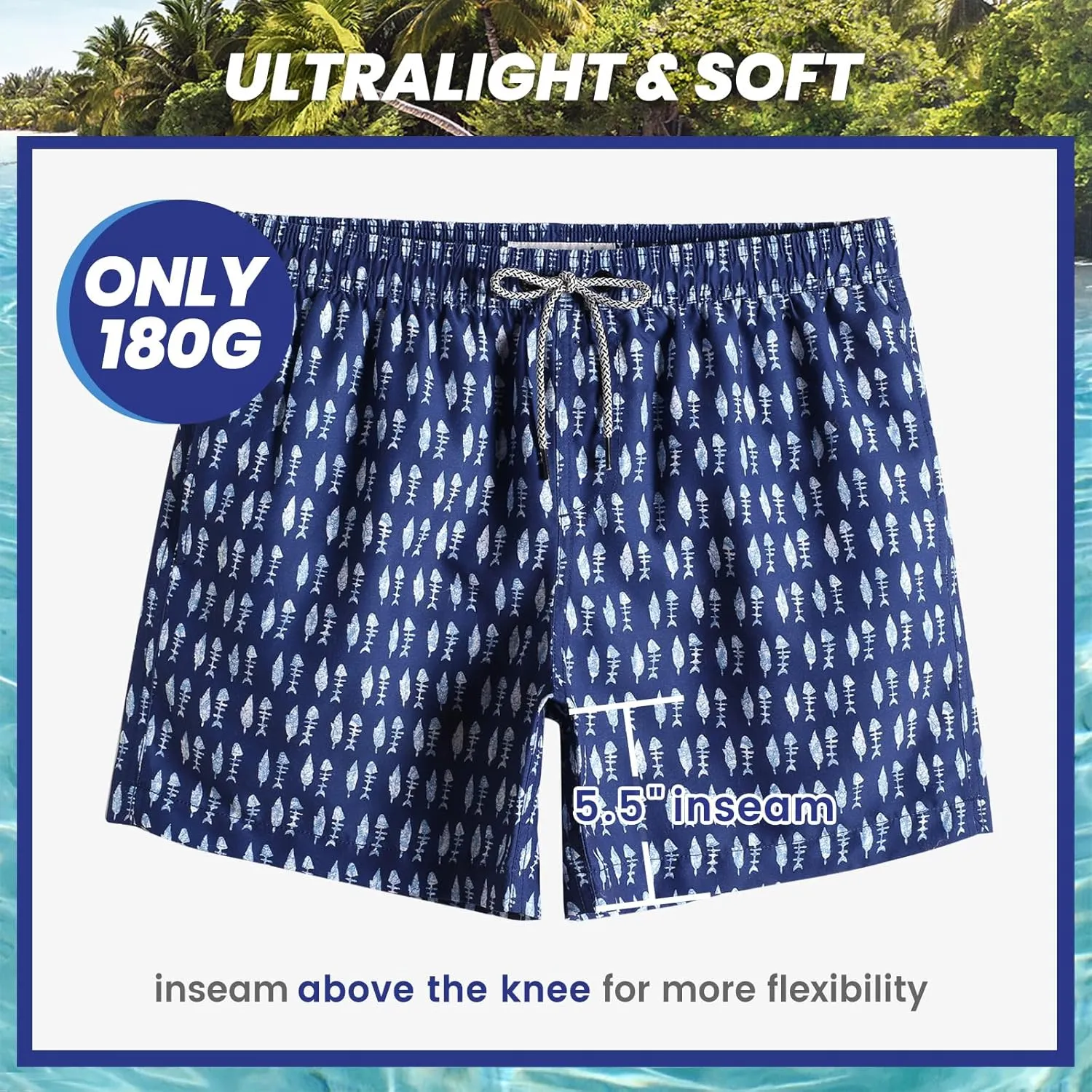 maamgic Mens Swim Trunks 5" Quick Dry Beach Shorts Bathing Suits with Mesh Lining Pockets
