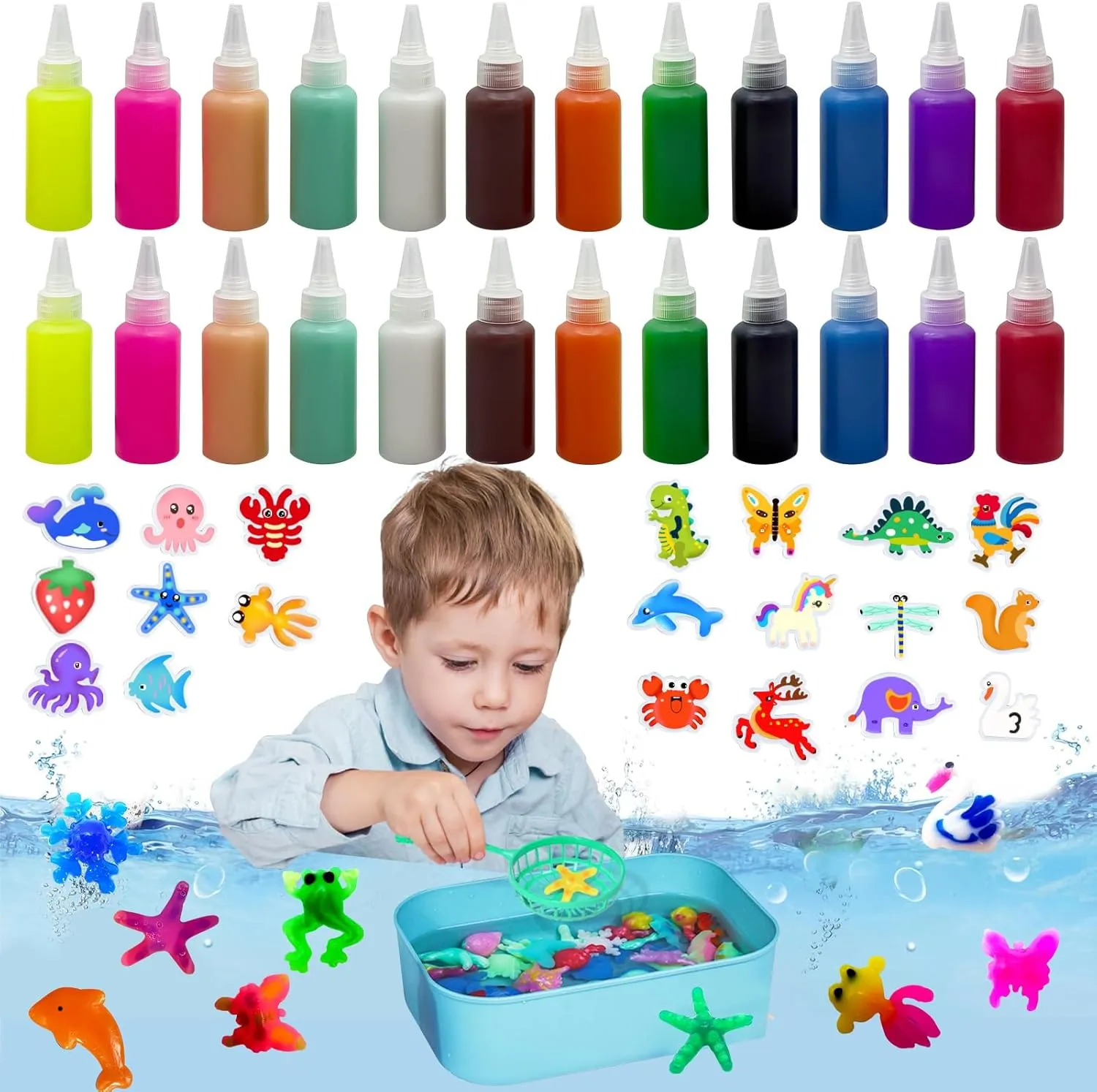 Magic Water Elf Toy Kit,Aqua Fairy Water Gel Kit,Waters Pets,DIY Squishy Maker Set- Fun Summer DIY Craft Kit, Birthday Gifts & Party Favors for Boys & Girls (24 Bottles:12 Colors   20 Molds)