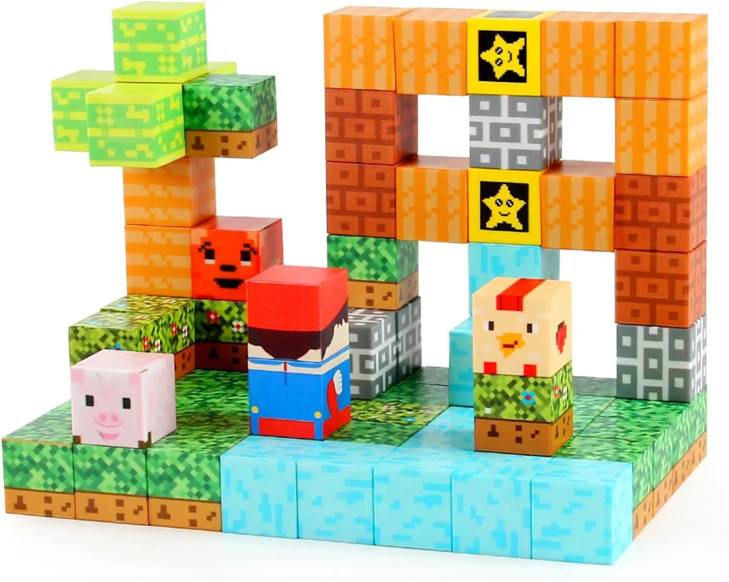 Magnetic Blocks - 80Pcs Build Super Bro Mine World Adventure Magnet Game Set, Magnetic Tiles Building Blocks Toddler Toys STEM Sensory Creative Toys Games for Kids Boys & Girls