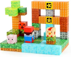 Magnetic Blocks - 80Pcs Build Super Bro Mine World Adventure Magnet Game Set, Magnetic Tiles Building Blocks Toddler Toys STEM Sensory Creative Toys Games for Kids Boys & Girls
