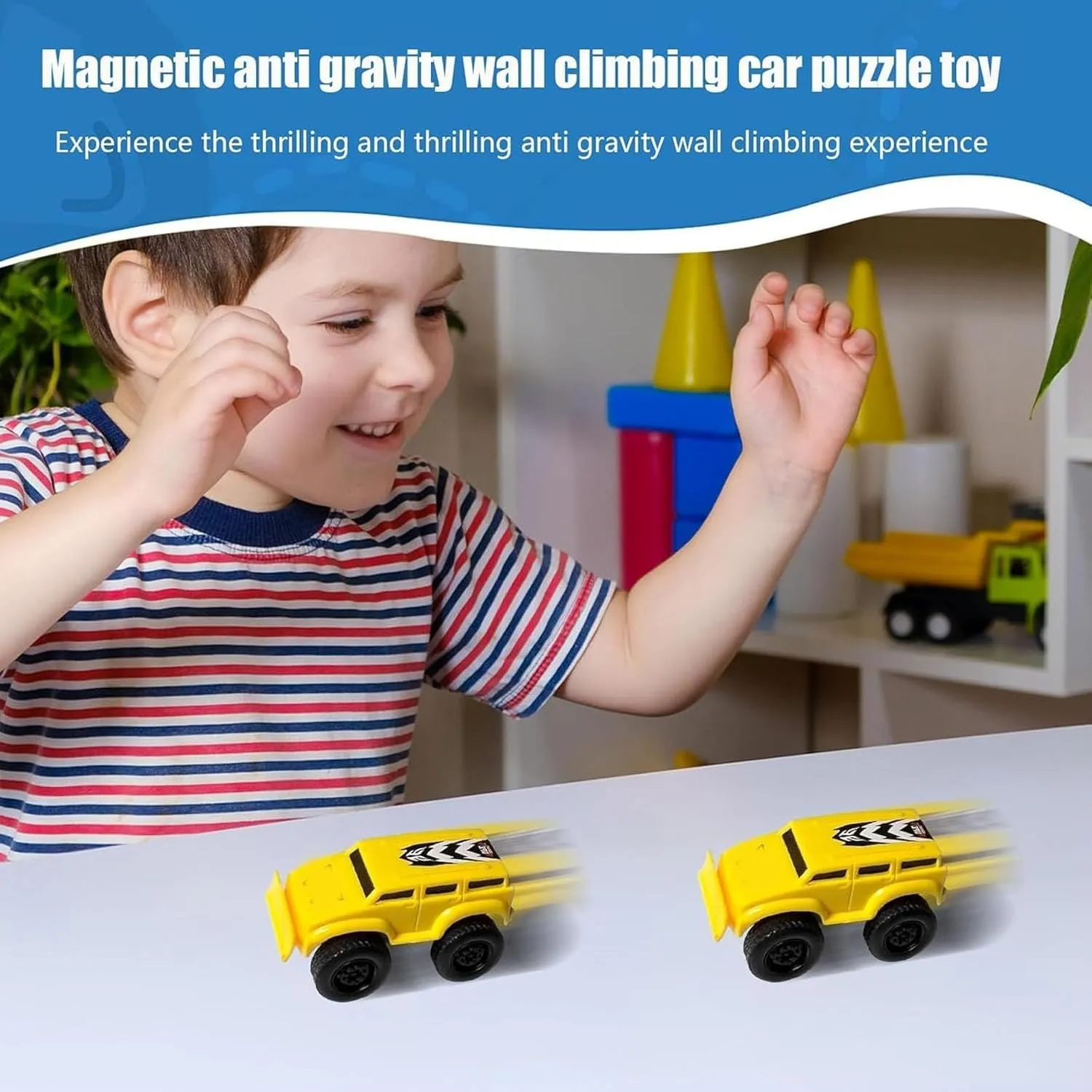 Magnetic Wall Climbing Toy Car, Emboadlie Wall Climbing Car, Anti-Gravity Climber Toy for Kids, Boys and Gilrs Inertial Magnetic Levitation, Puzzle Decompression Toys (2B)
