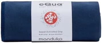 Manduka eQua Yoga Hand Towel - Quick Drying Microfiber, Lightweight, Yoga Accessories Easy for Travel, 16 Inch (40cm), Midnight Blue