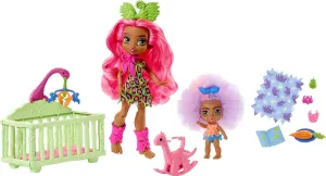 Mattel Cave Club Tot Sitting Adventure Babysitting Playset with Fernessa Doll (8 – 10-inch, Pink Hair), Toddler Doll, Crib, Rocking Horse and Accessories, Toy for 4 Year Olds and Up