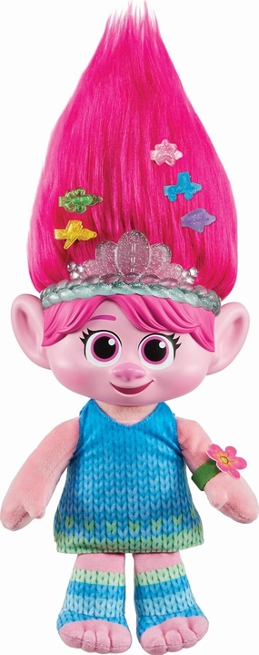 Mattel ​DreamWorks Trolls Band Together Plush Toy, Hair Pops Showtime Surprise Queen Poppy Soft Doll with Lights, Sounds, 1 Hair Pops & 3 Accessories