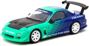 Mazda RX-7 FD3S RHD (Right Hand Drive) Green and Blue Falken Livery Global64 Series 1/64 Diecast Model Car by Tarmac Works T64G-TL022-FA