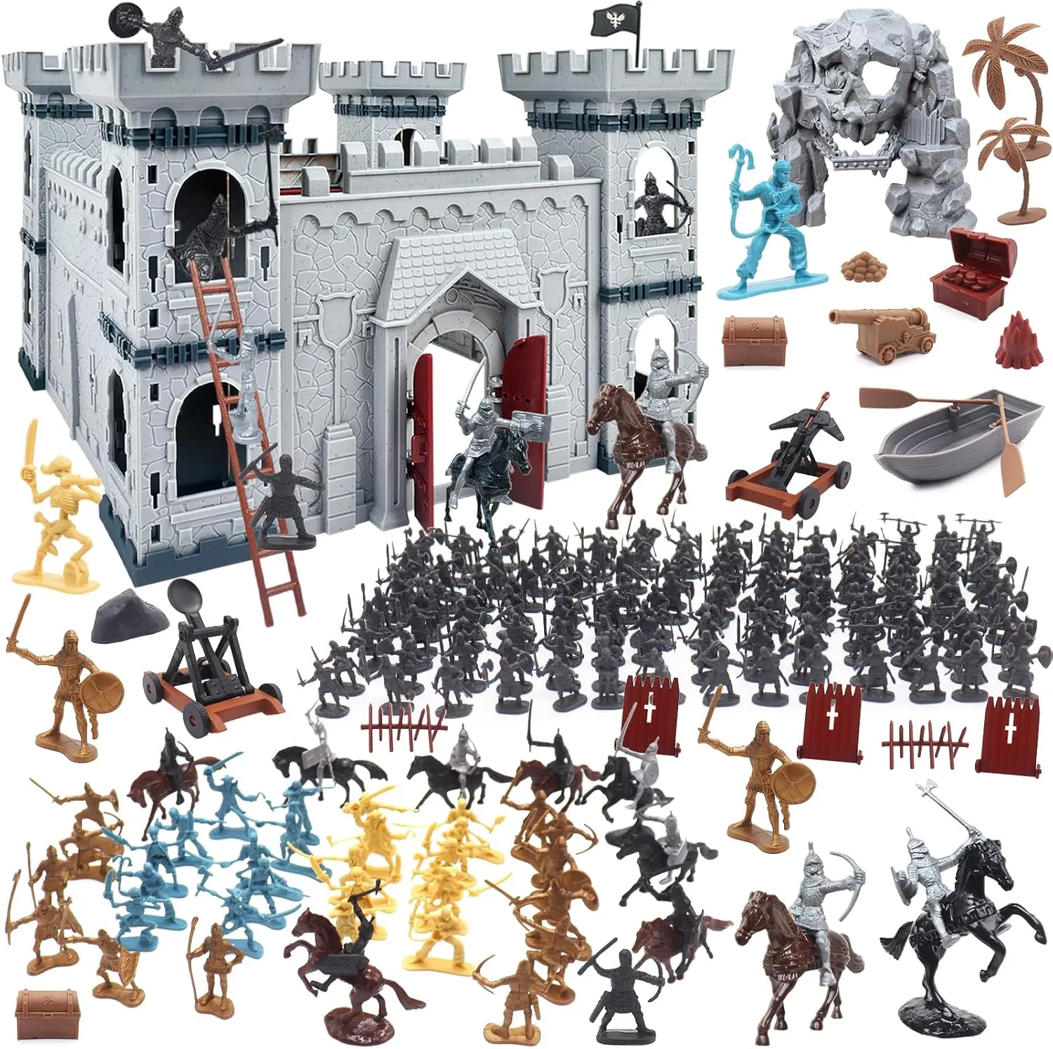 Medieval Castle Knight Playset Toy, Castle Knight Soldier Army Men Toys with 12 Soldiers/8 Cavalry/20 Piracies, Pirate Castle Model Toys for Boys and Kids Gift