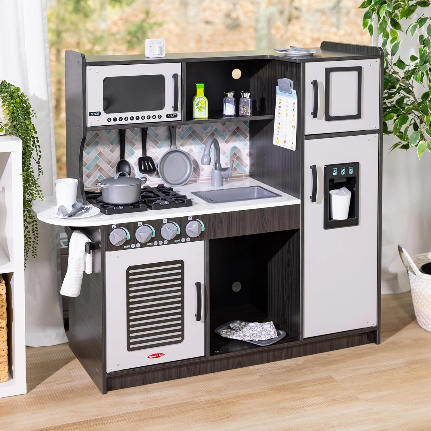 Melissa & Doug Wooden Chef’s Pretend Play Toy Kitchen With “Ice” Cube Dispenser – Charcoal Gray - Kitchen Play Set For Toddlers And Kids Ages 3 , 42.5 x 19.5 x 8.5