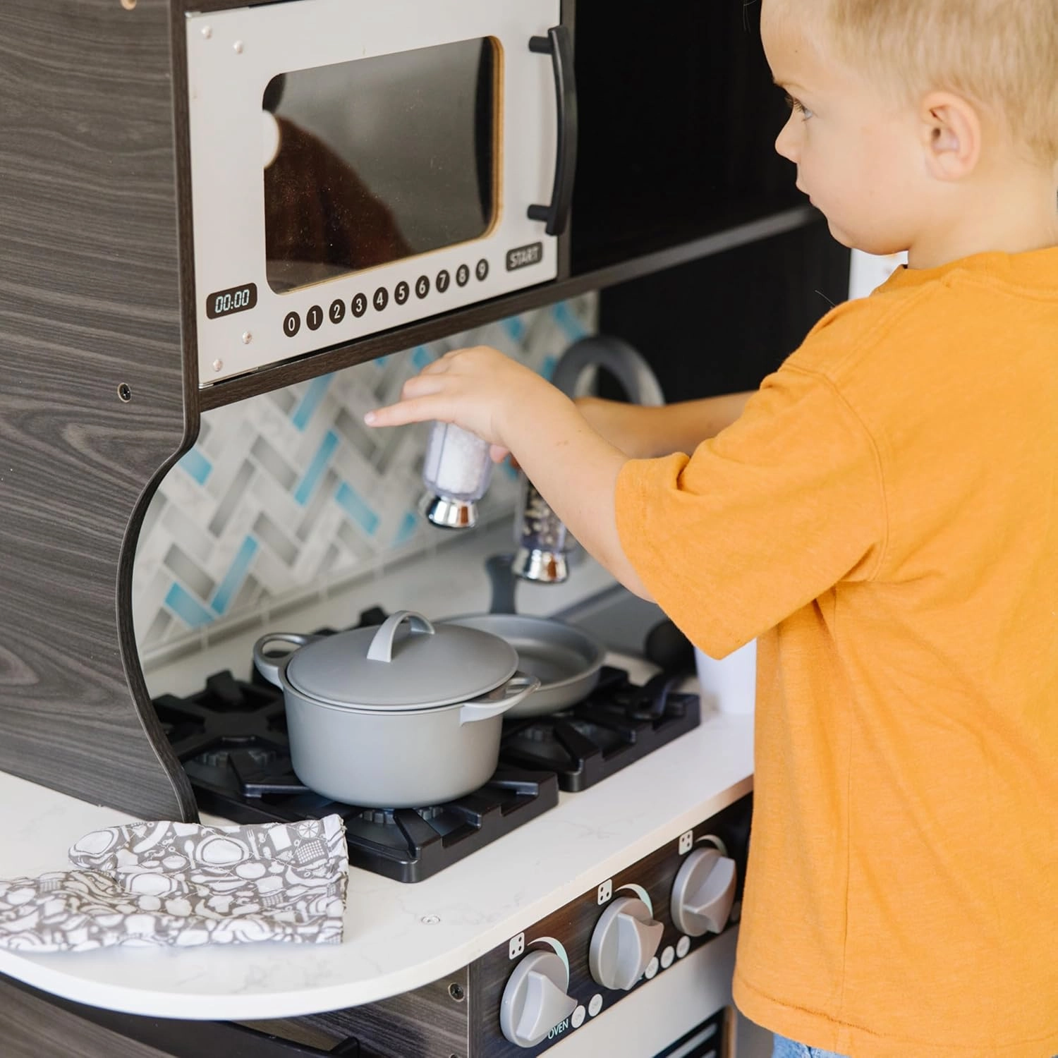 Melissa & Doug Wooden Chef’s Pretend Play Toy Kitchen With “Ice” Cube Dispenser – Charcoal Gray - Kitchen Play Set For Toddlers And Kids Ages 3 , 42.5 x 19.5 x 8.5