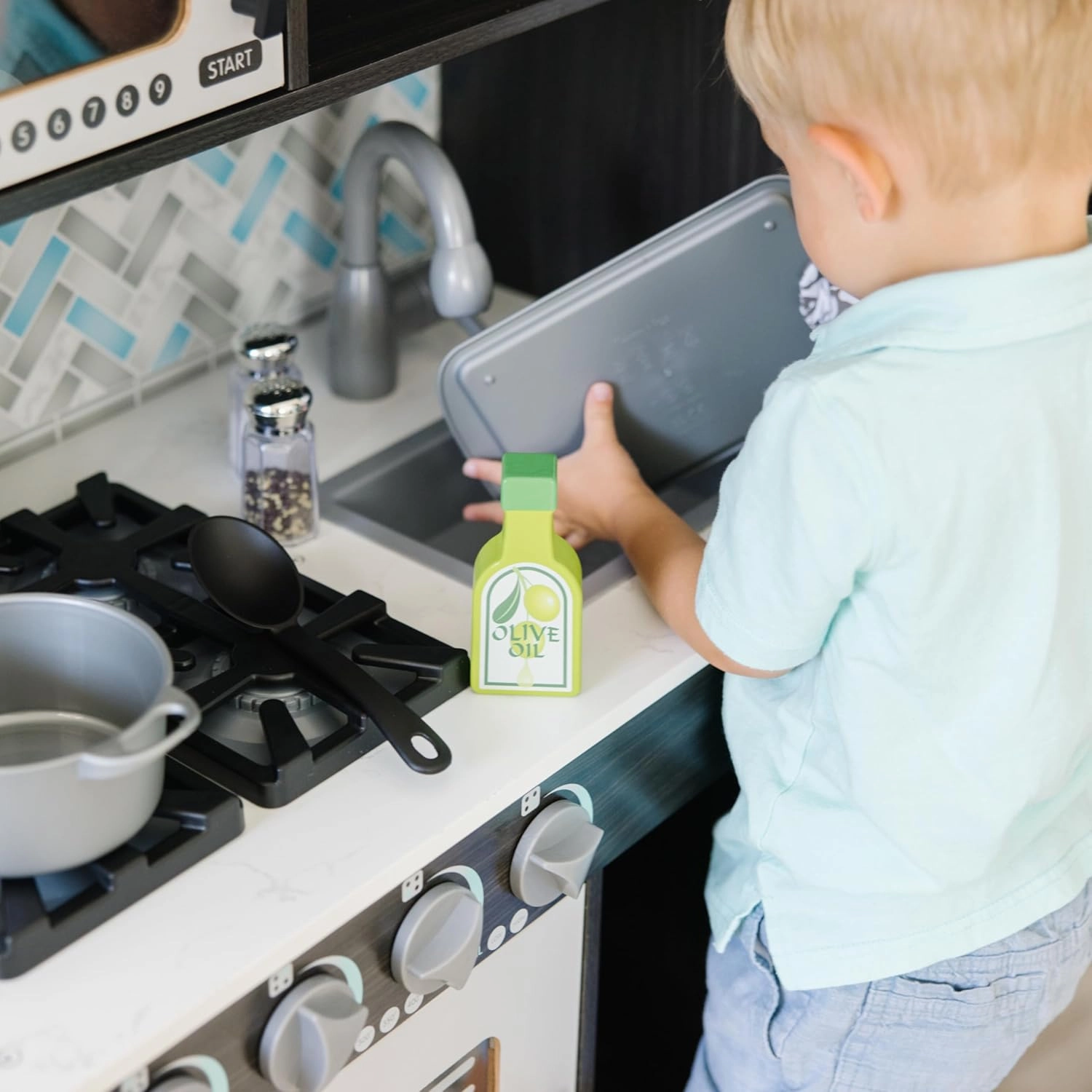 Melissa & Doug Wooden Chef’s Pretend Play Toy Kitchen With “Ice” Cube Dispenser – Charcoal Gray - Kitchen Play Set For Toddlers And Kids Ages 3 , 42.5 x 19.5 x 8.5